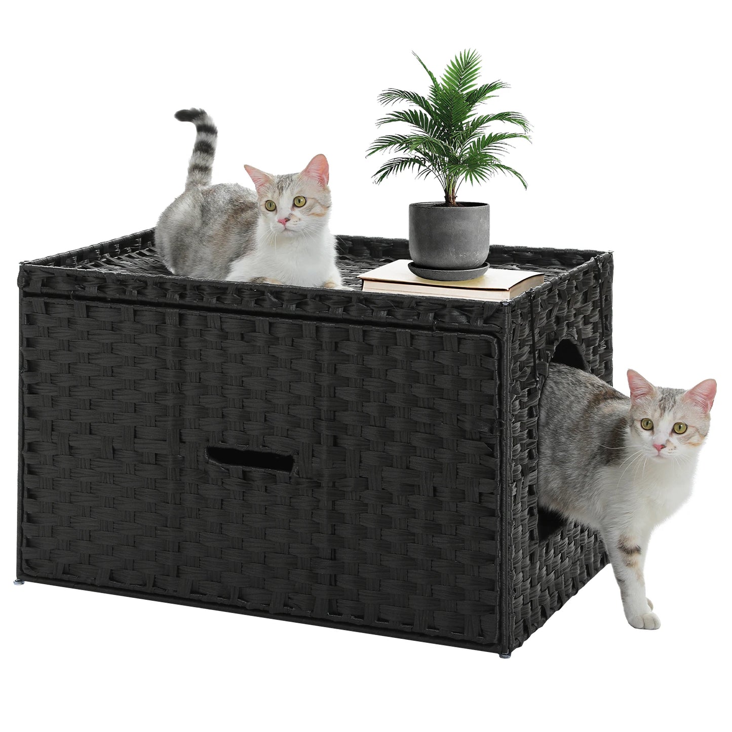 PEQULTICN Rattan Cat Litter Box Enclosure With Taller Doorway