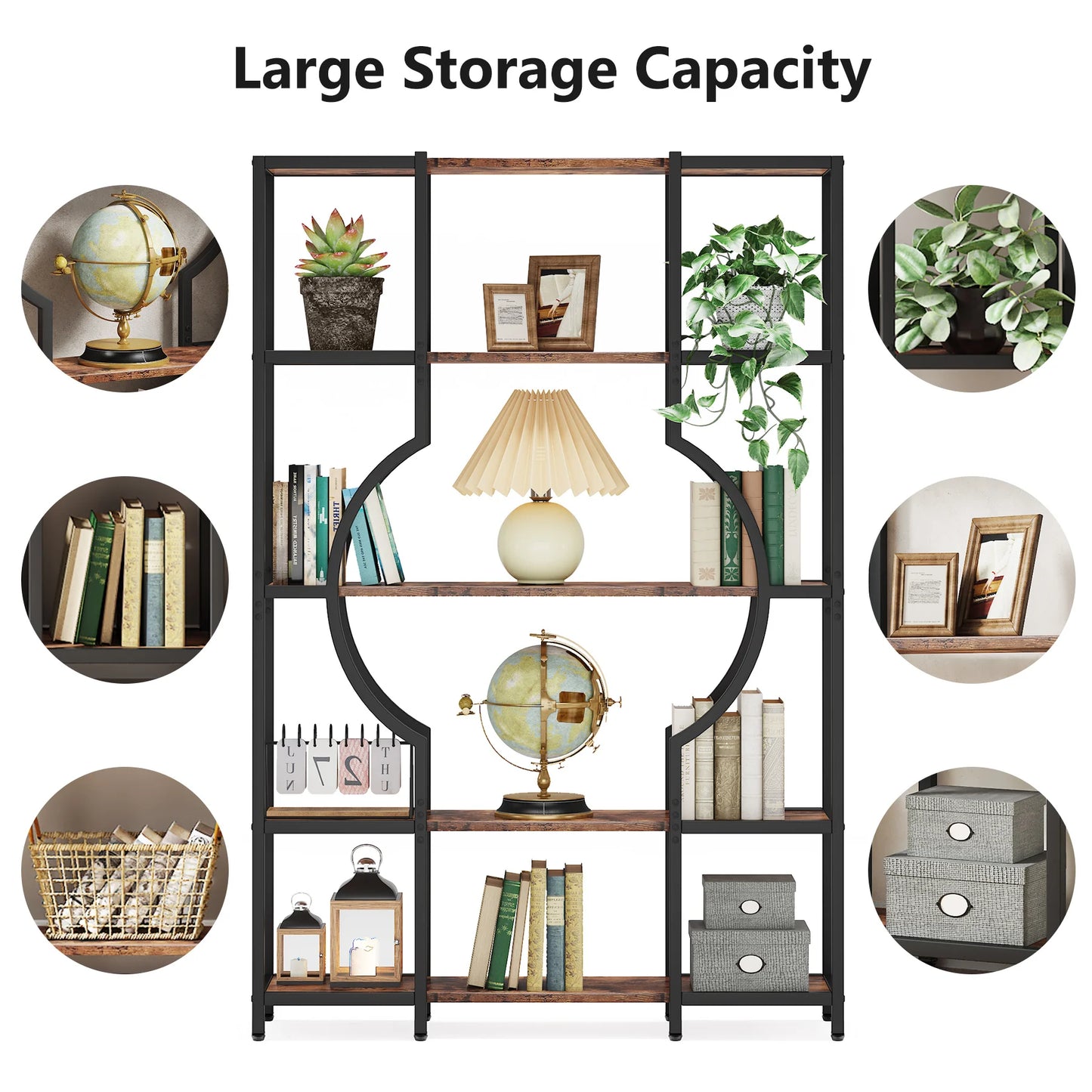 Tribesigns Industrial Etagere Bookshelf Freestanding Tall Display Shelf