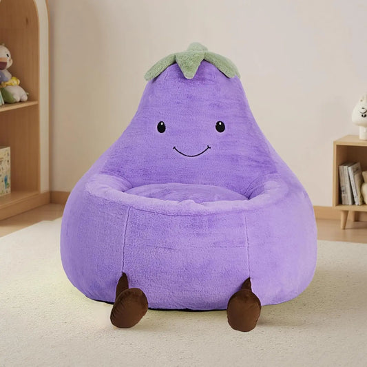 Eggplant Shaped Bean Bag Chair For Kids With Soft Plush Washable Cover