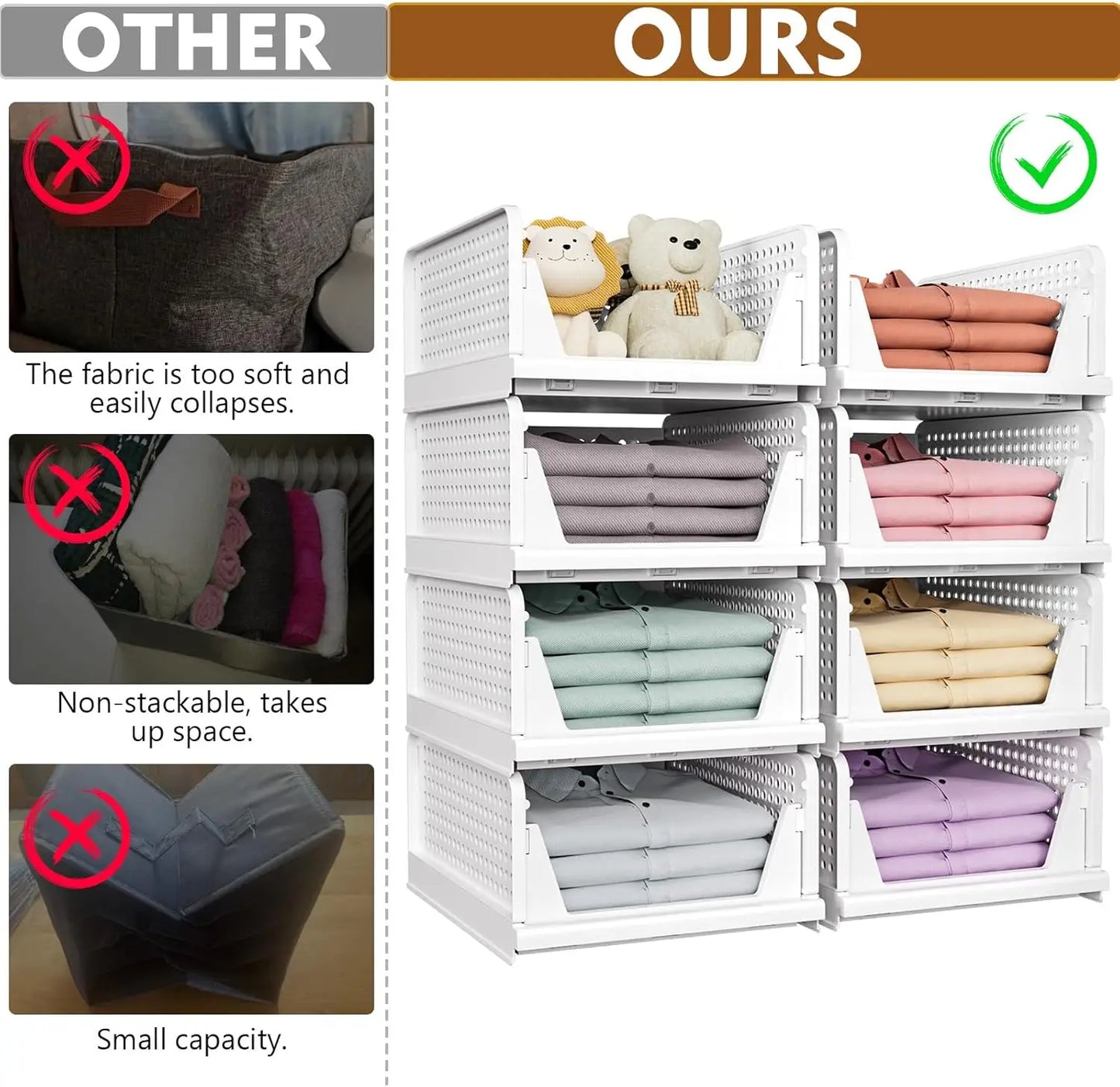 Foldable Stackable Closet Organizer Boxes 5 Pack Multifunctional Storage