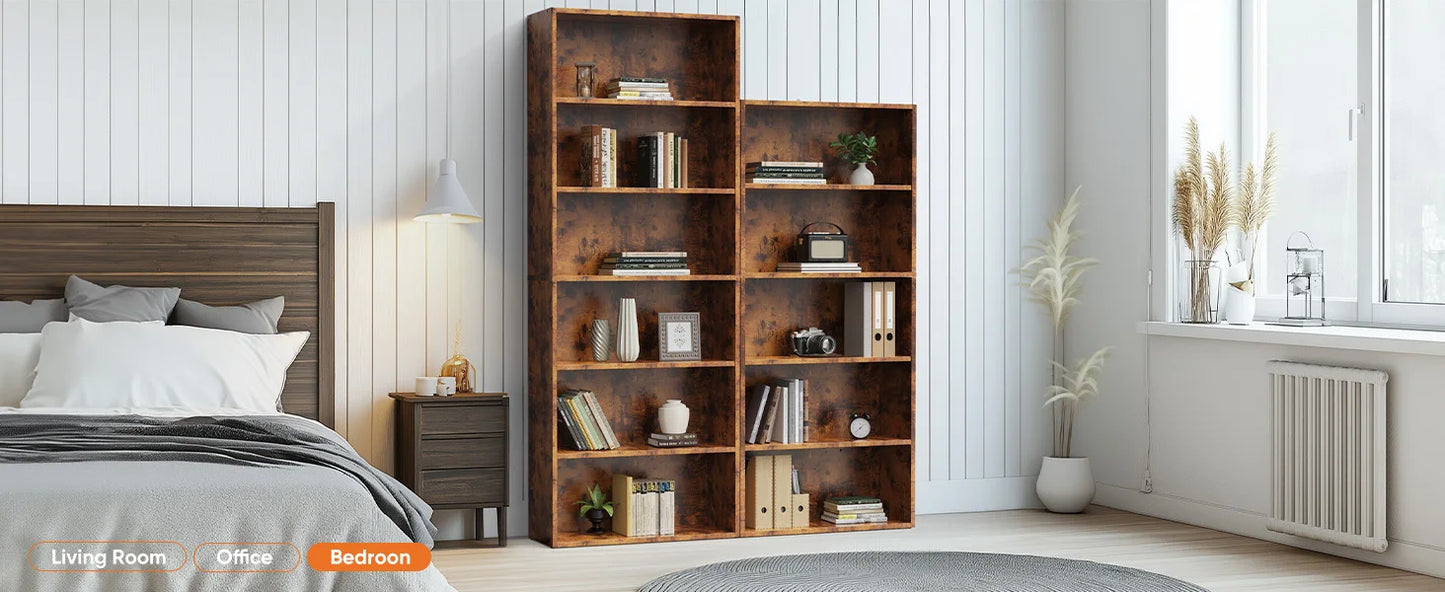 JHK 6 Tier Wooden Shelf Bookcase Floor Standing Living Room