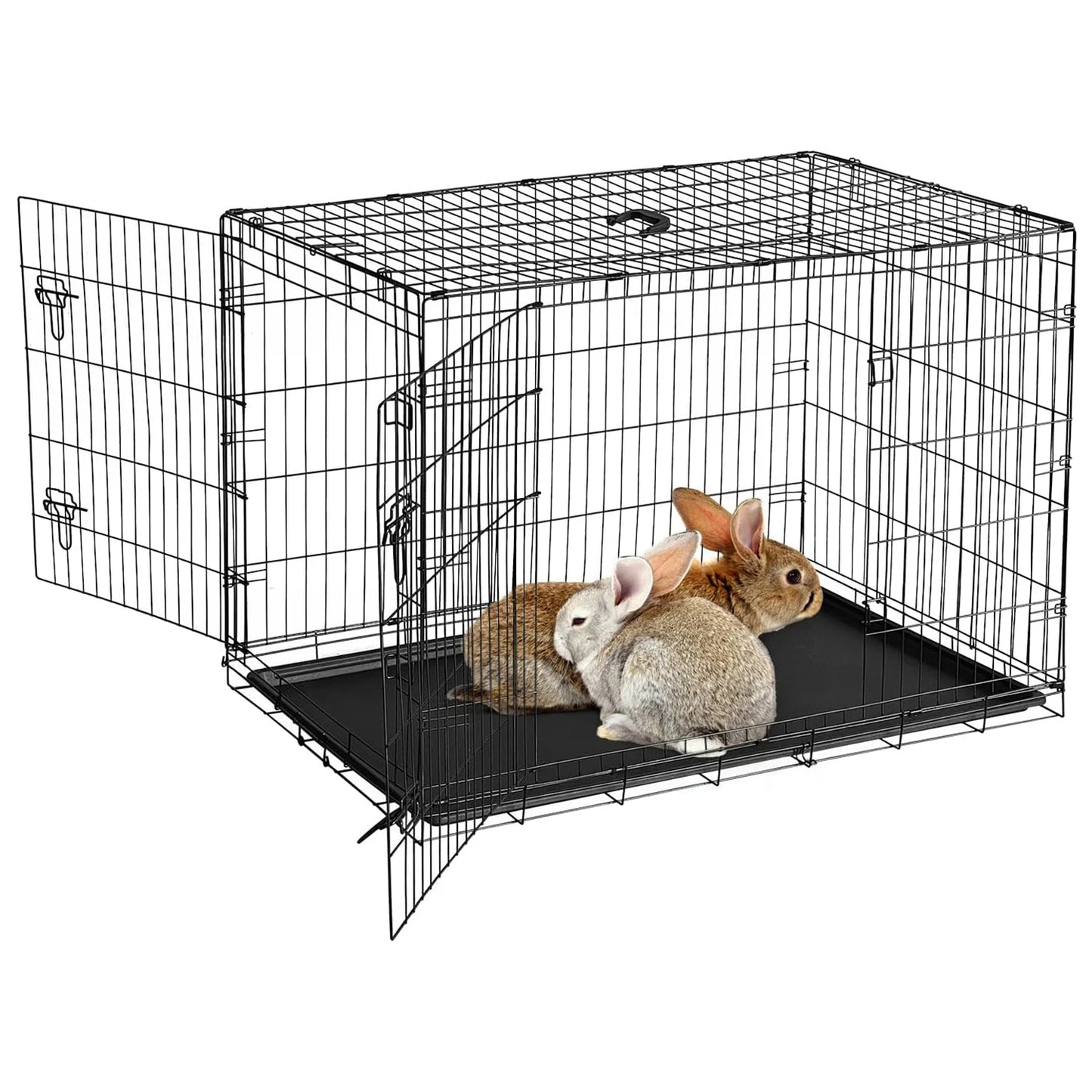 HiMISSCN Portable Folding Rabbit Cage With Slide Out Tray Doors