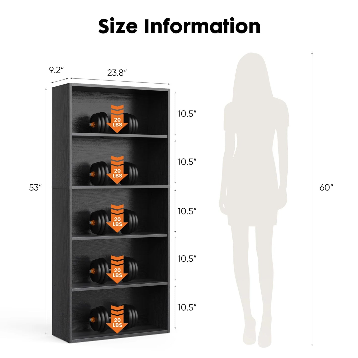 JHK 6 Tier Wooden Shelf Bookcase Floor Standing Living Room