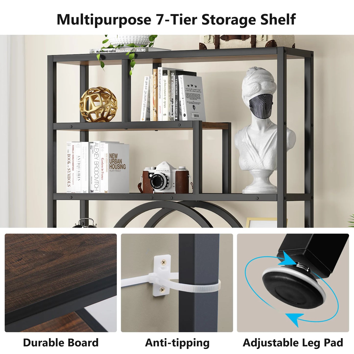 Tribesigns Industrial Etagere Bookshelf Freestanding Tall Display Shelf