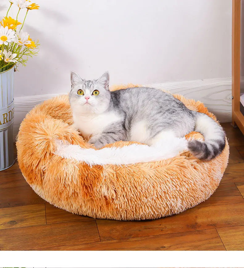 Winter Ultrasoft Plush Round Cat Bed 2 In 1 DeluxeNest