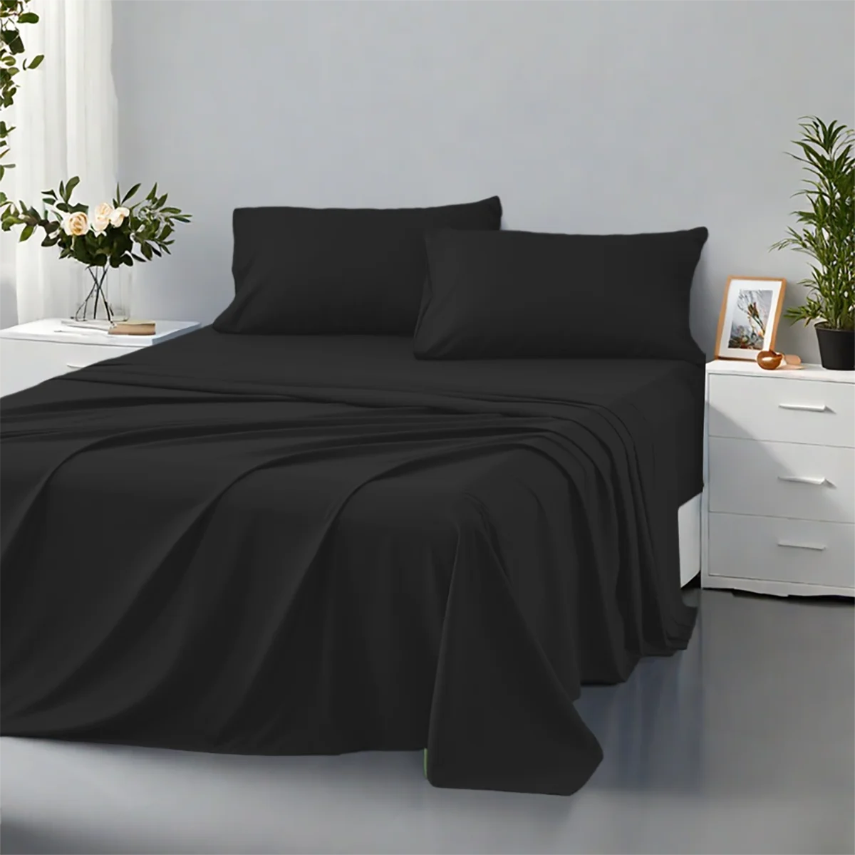 3/4Pcs soft solid color fashionable home bedding set, suitable for all seasons,1 fitted sheet, 1 flat sheet, 1/ 2 pillowcases