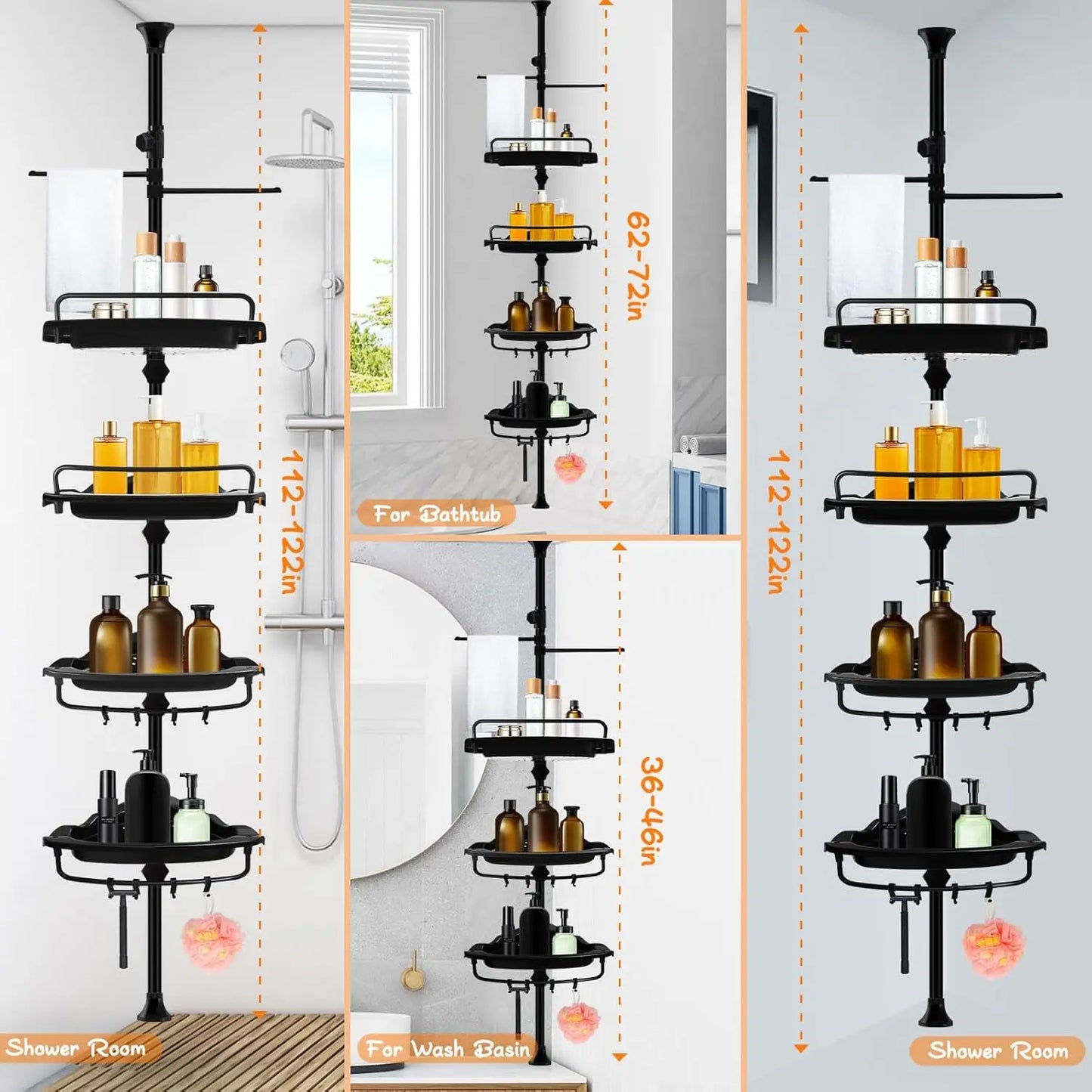 4-Tier Adjustable Shower Caddy With Tension Pole