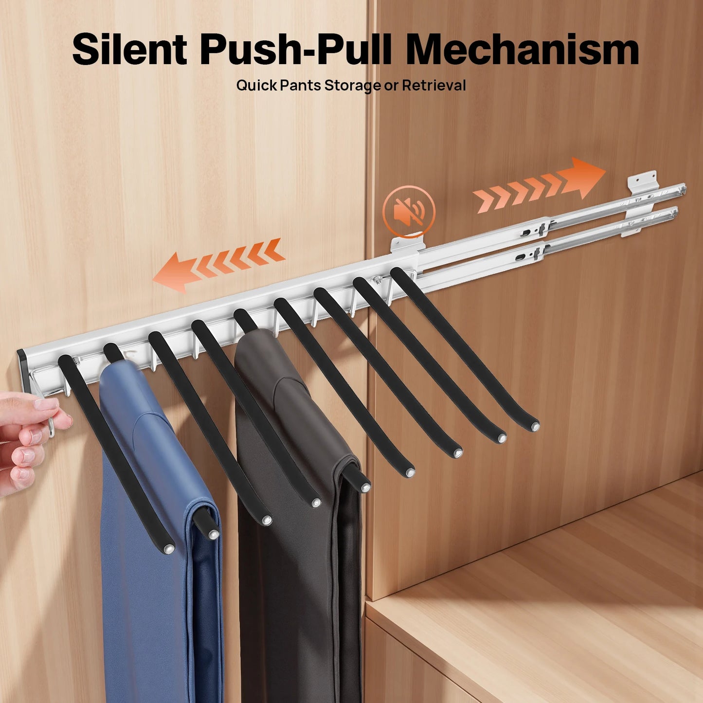 9 Arms Pull Out Trousers Rack Wardrobe Pants Organizer Retractable Closet Pants Hanger Right Left Side Mount