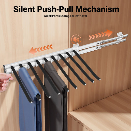 9 Arms Pull Out Trousers Rack Wardrobe Pants Organizer Retractable Closet Pants Hanger Right Left Side Mount