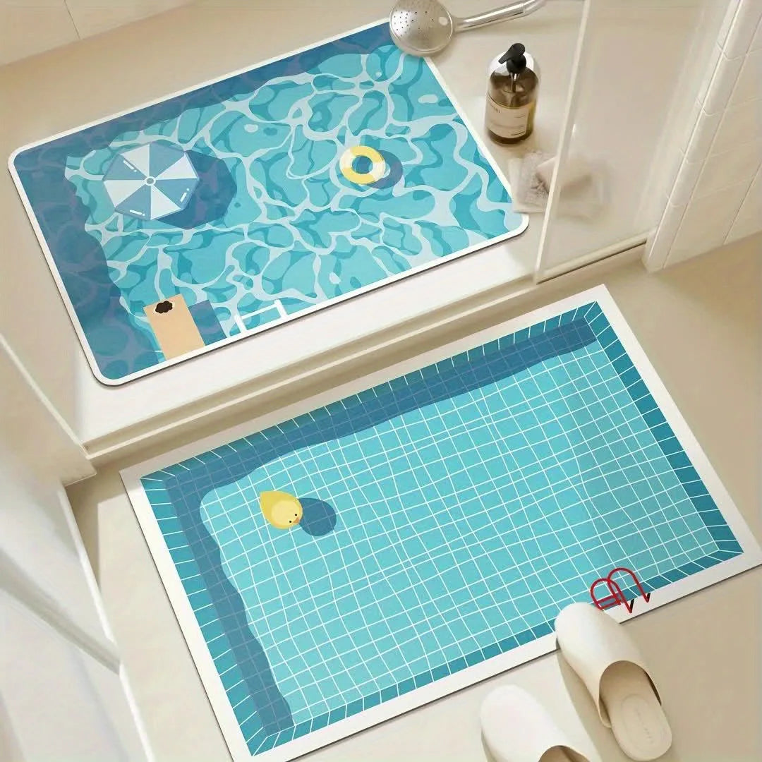 Ins Style 3D Pool Pattern Bathroom Mat Diatom Mud Absorbent Quick Drying Non-Slip Foot Mat for Bathroom Entry