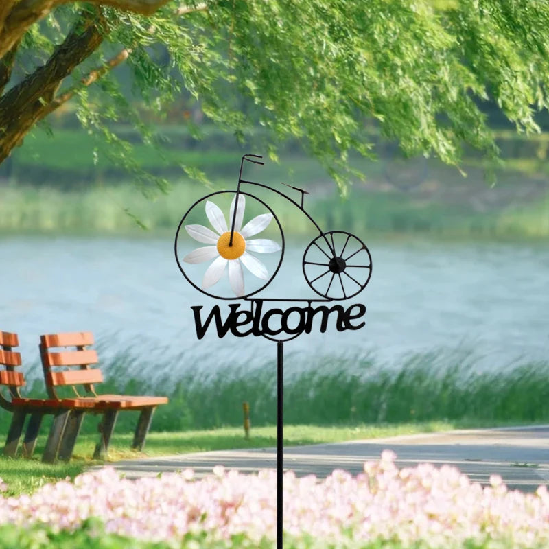 Outdoor Garden Daisy Windmill Decoration Metal Yard Art