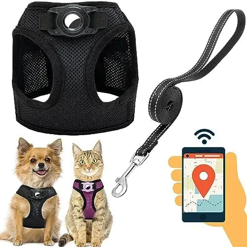 YTYIN Small Dog Harness AirTag Set With Reflective Leash