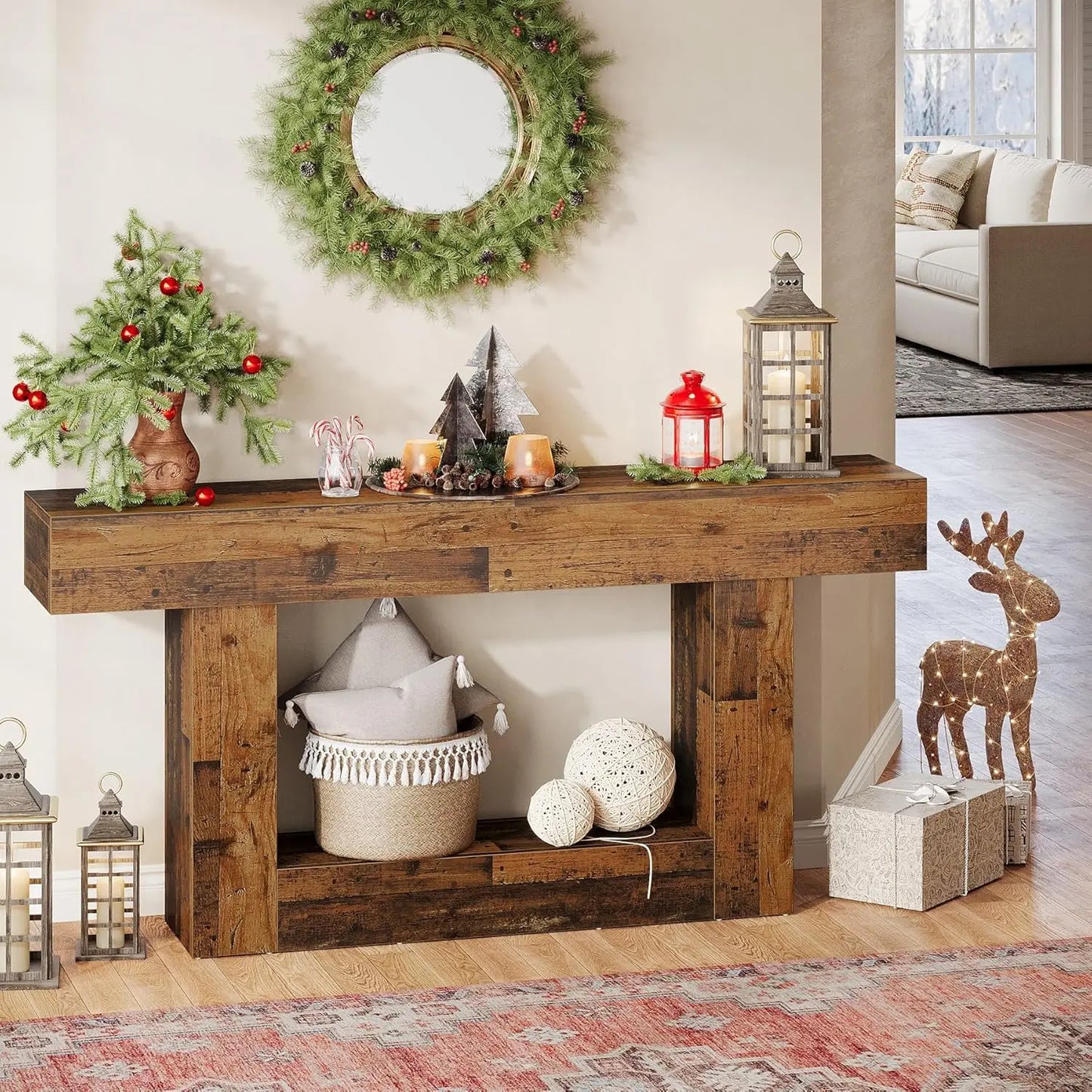 Tribesigns Farmhouse Console Table With U Shaped Base