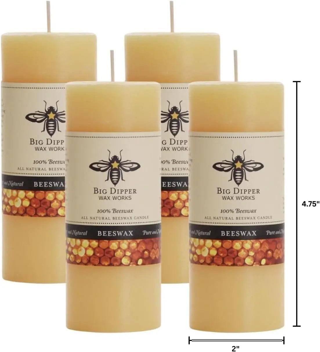 Pure Beeswax Pillar Candles 4-Pack USA Made Honey Scent