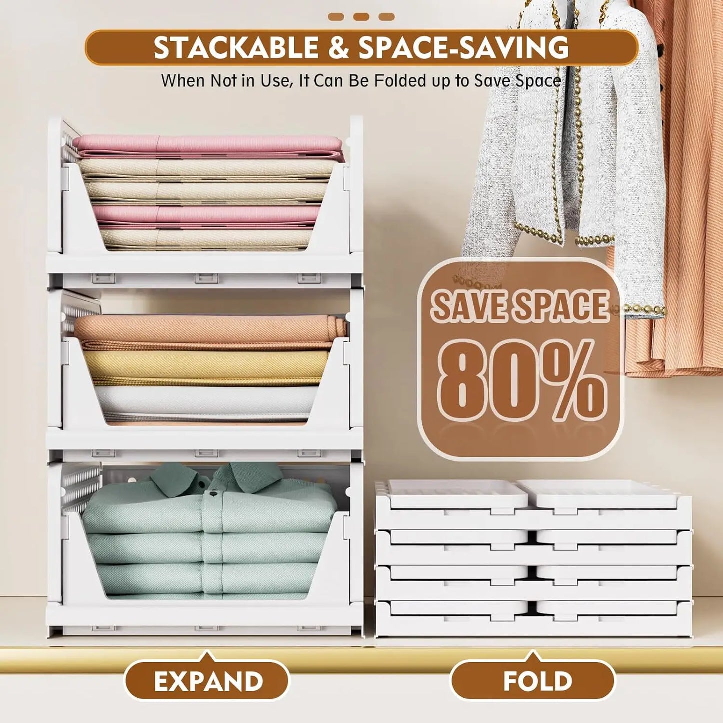 Foldable Stackable Closet Organizer Boxes 5 Pack Multifunctional Storage