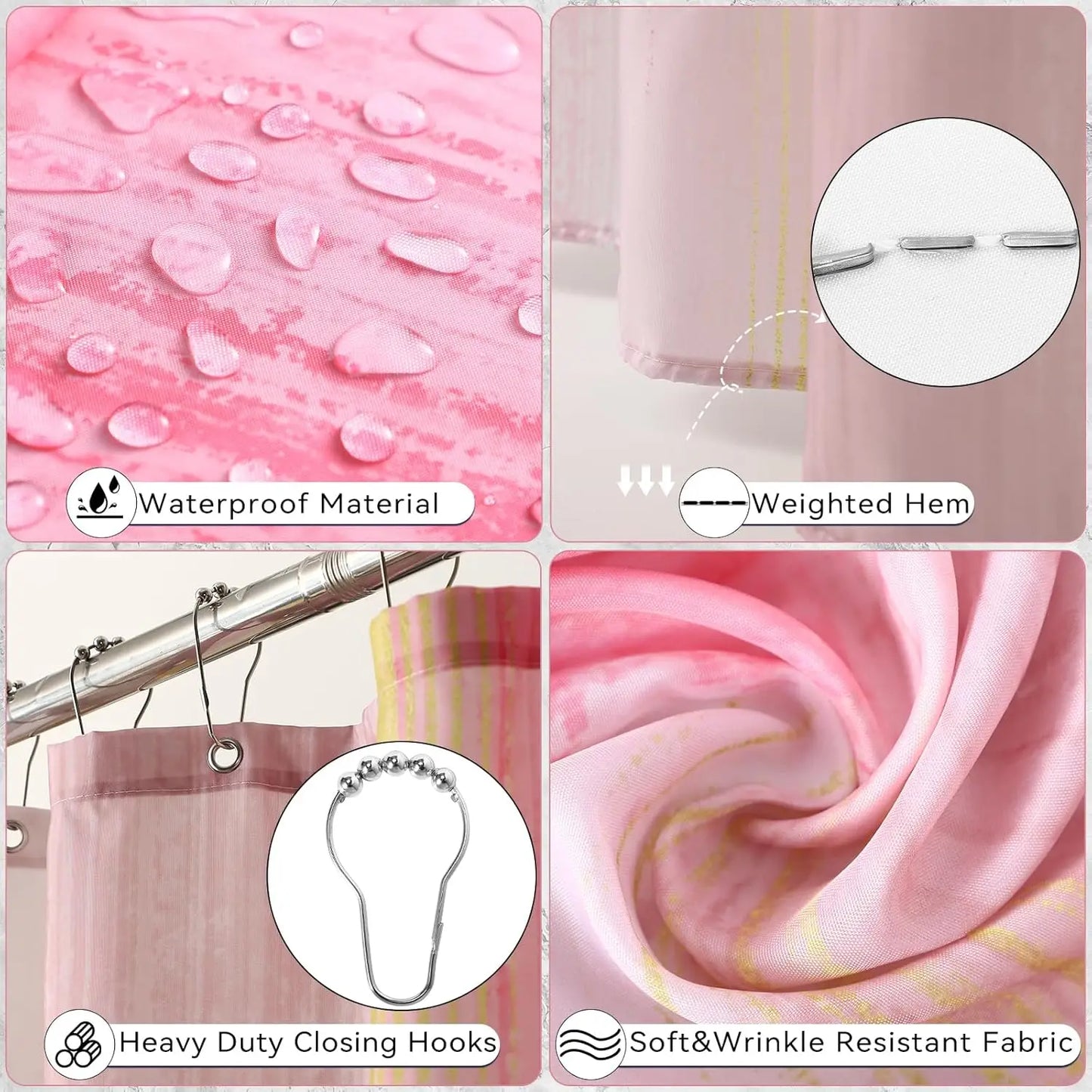 Bathroom Accessories Set With Shower Curtain, Rugs, Trash Can, Dispenser