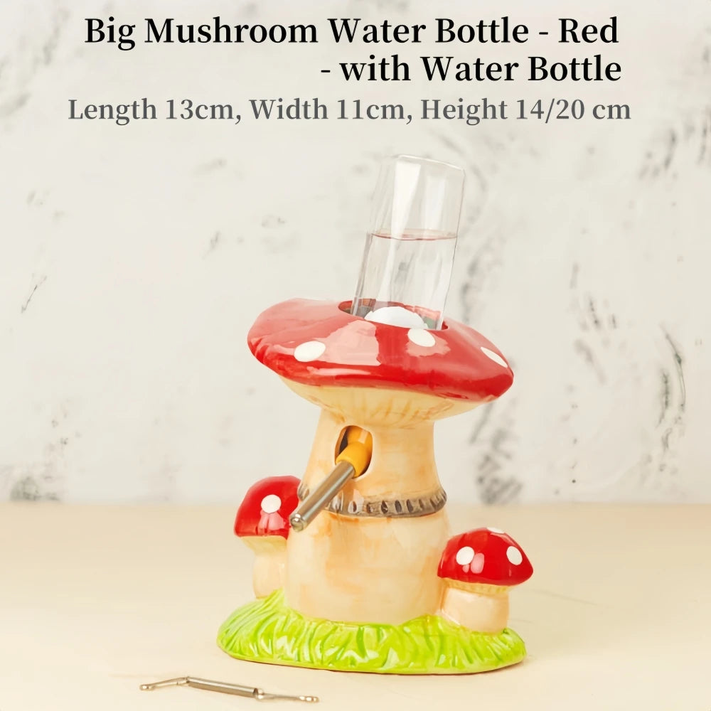 Mushroom Ceramic Hamster Hideout With Water Bottle Stand And Bowl