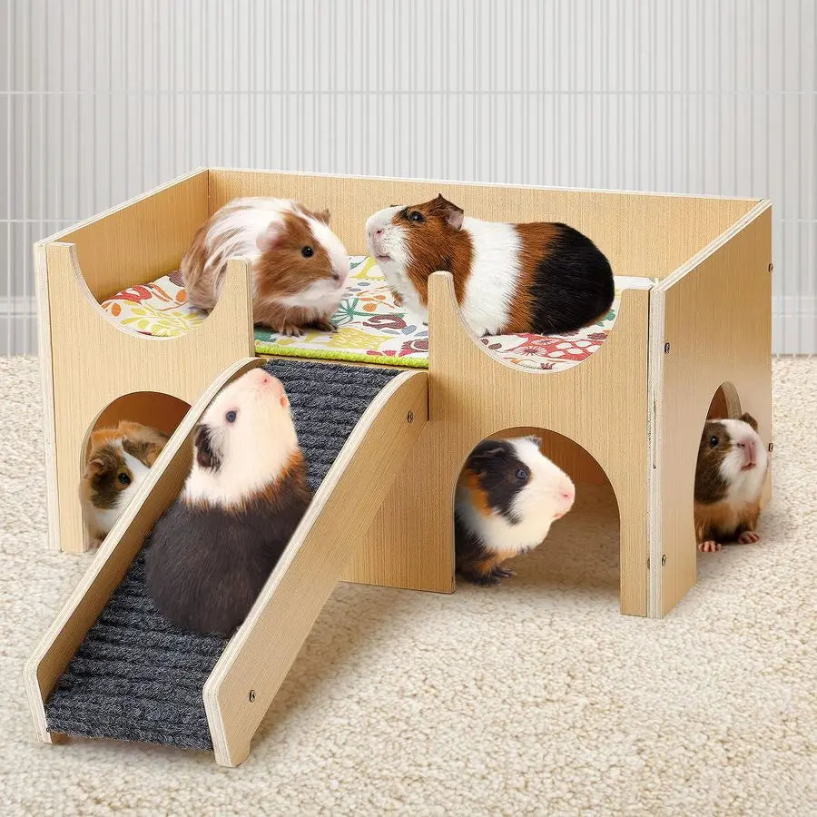 Guinea Pig Castle Wooden Hideout With Stairs And Easy Assembly