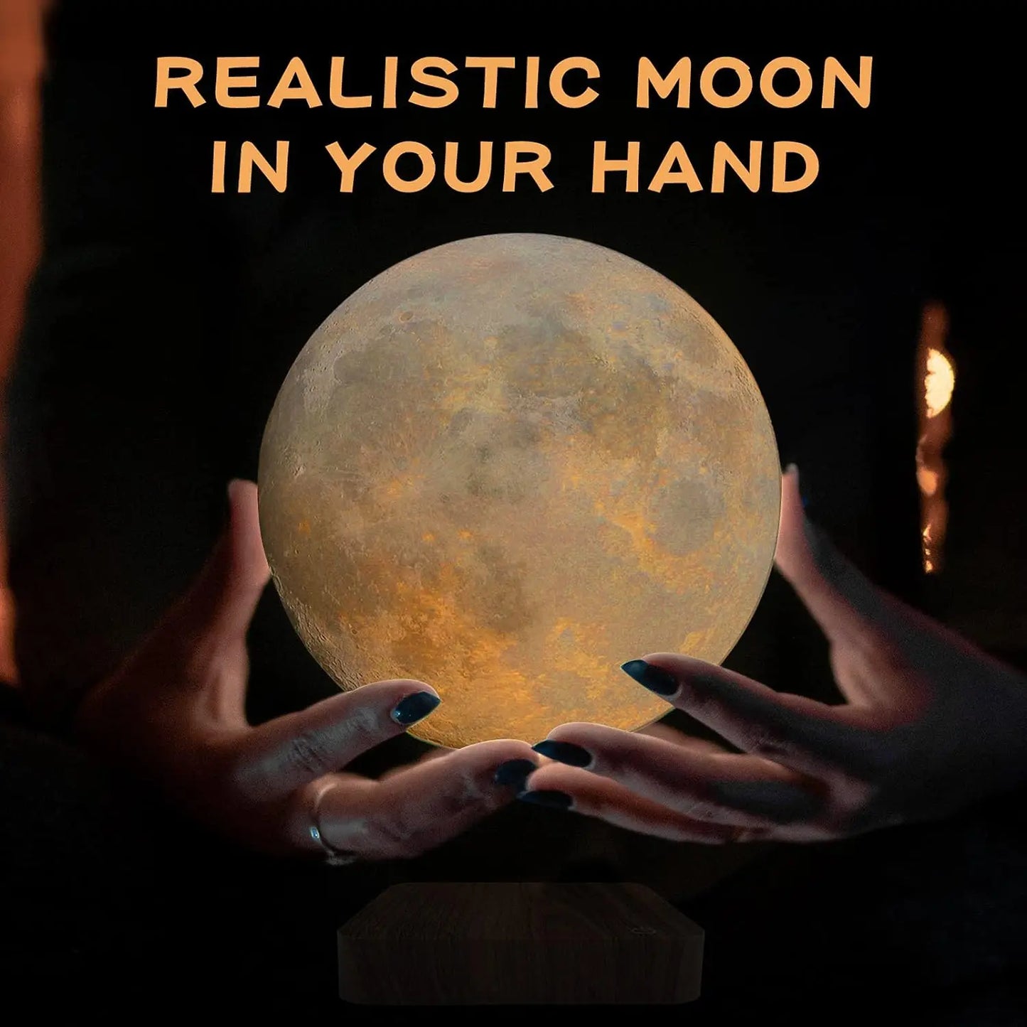 Mexllex Magnetic Floating Rotating Moon Lamp With Wooden Base