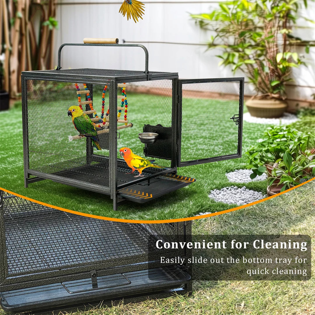 NONECN Portable Bird Cage Travel Carrier Playpen With Hammock Toy