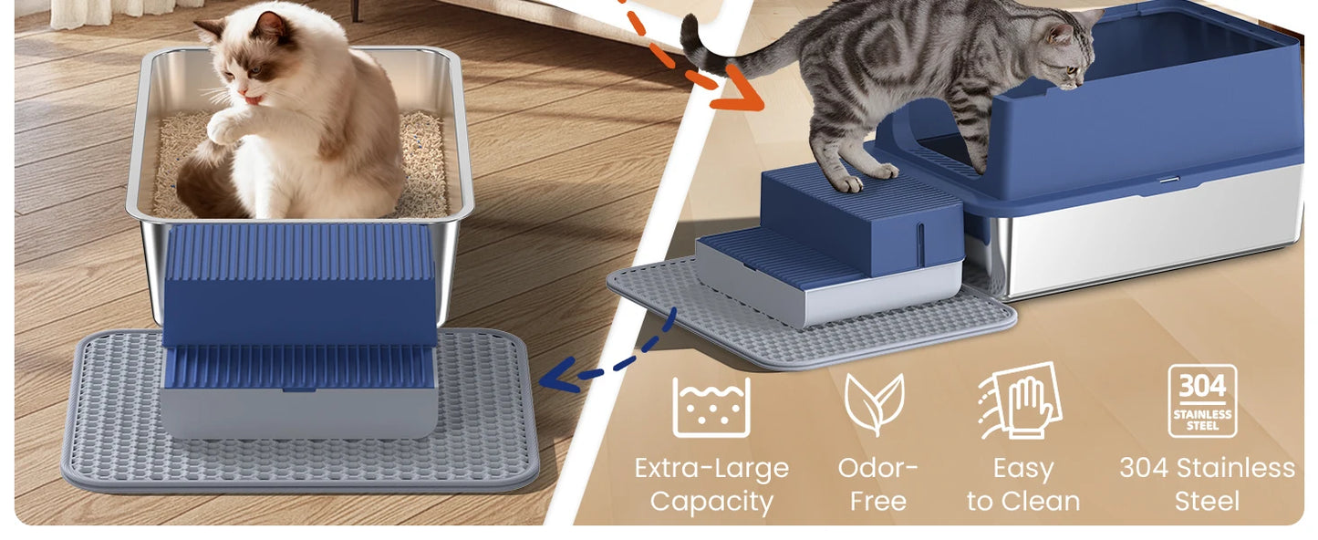 Cityflee Stainless Steel Cat Litter Box With Lid And Scoop