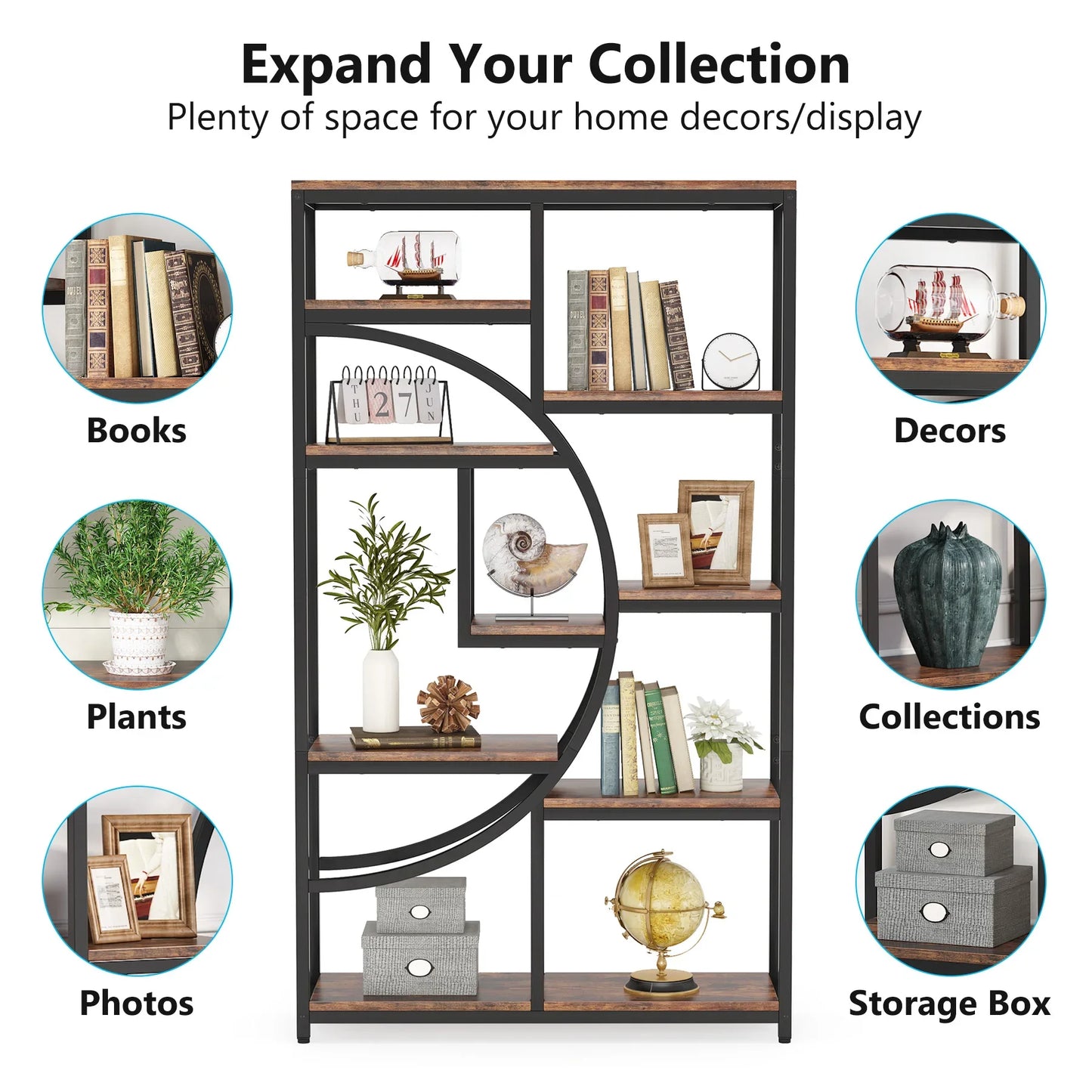 Tribesigns Industrial Etagere Bookshelf Freestanding Tall Display Shelf