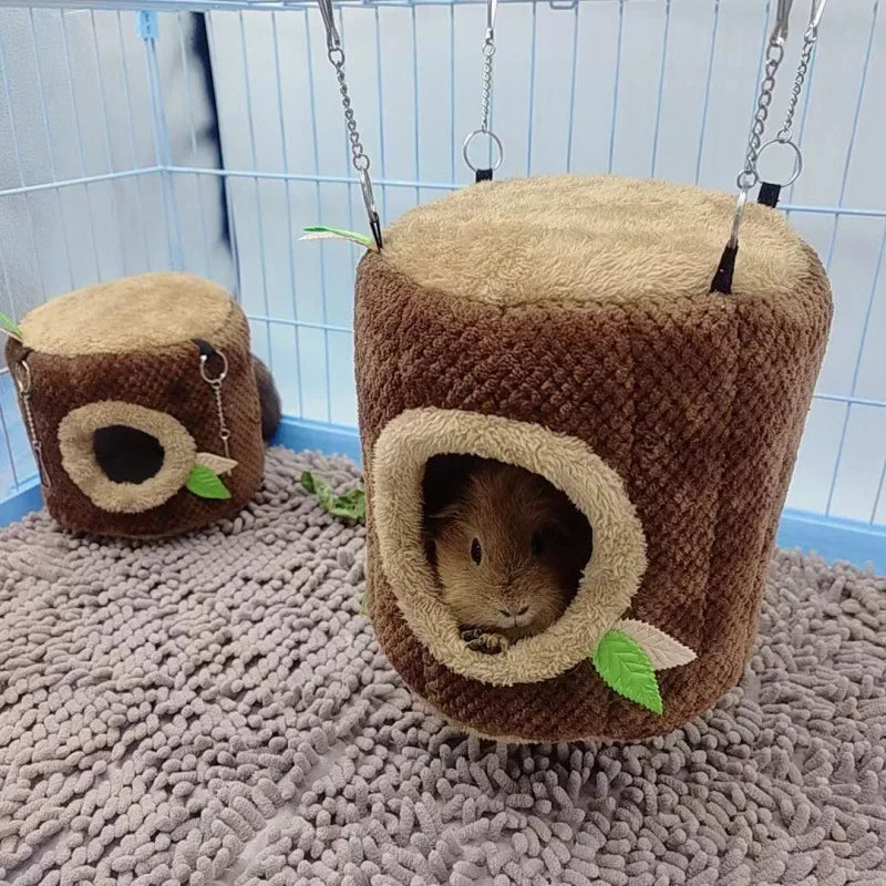 Tree Stump Shaped Hamster Nest And Hammock For Small Pets