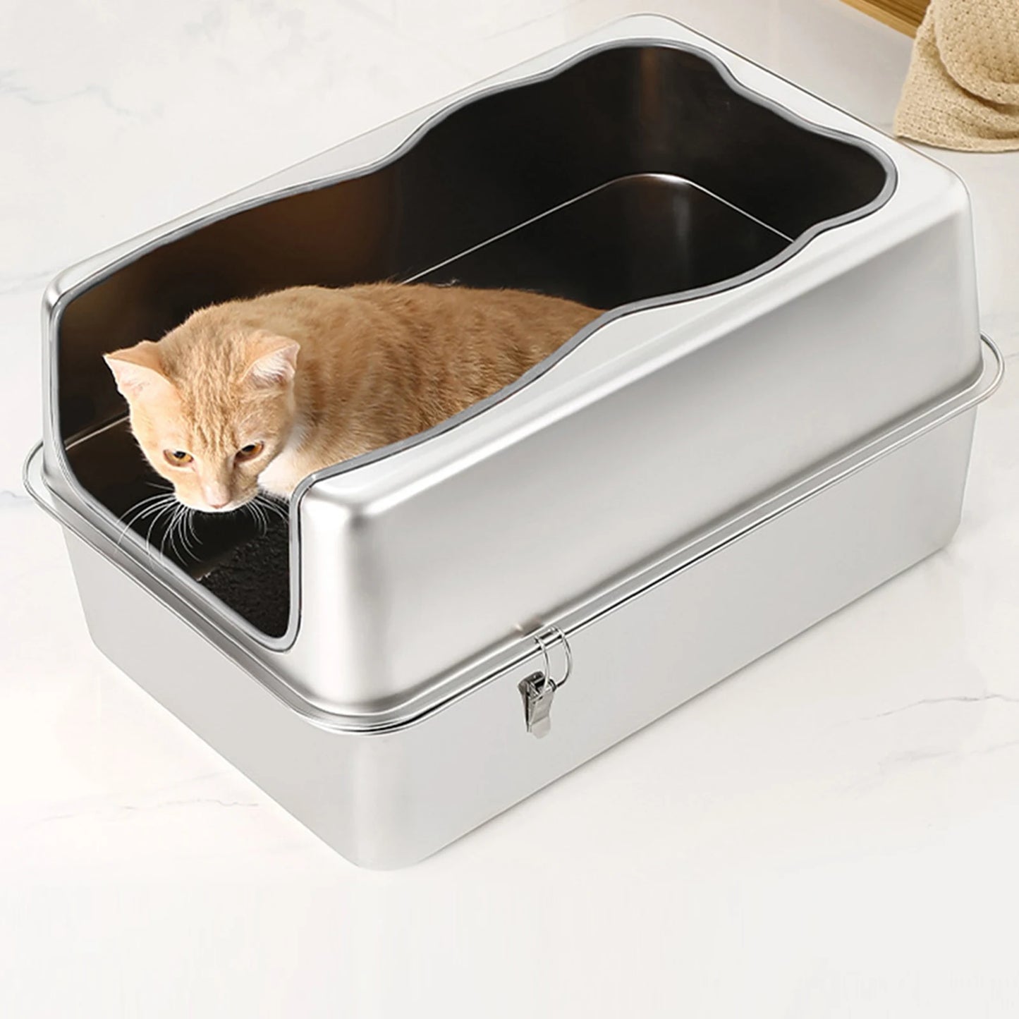 Stainless Steel Top Entry Sifting Litter Box With Lid