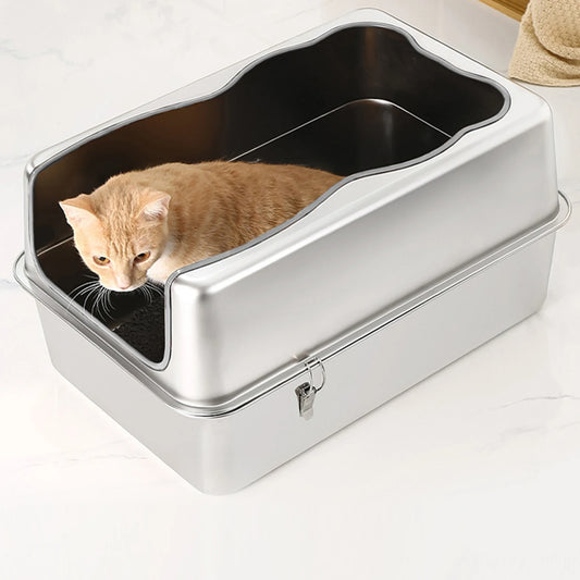 Stainless Steel Top Entry Sifting Litter Box With Lid