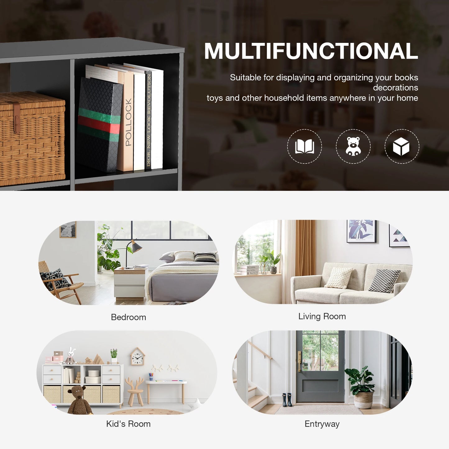 JHK 9 Cube Wooden Storage Organizer Bookshelf for Living Room