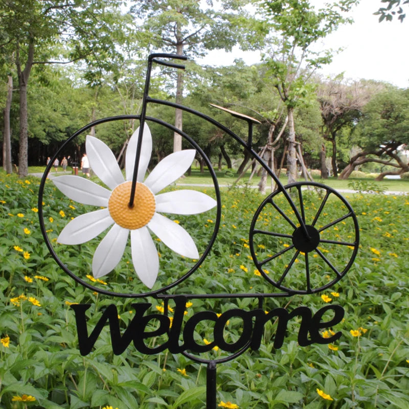 Outdoor Garden Daisy Windmill Decoration Metal Yard Art