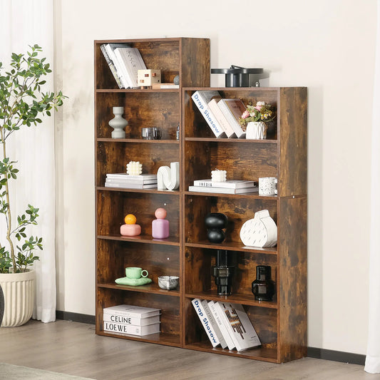 JHK 6 Tier Wooden Shelf Bookcase Floor Standing Living Room