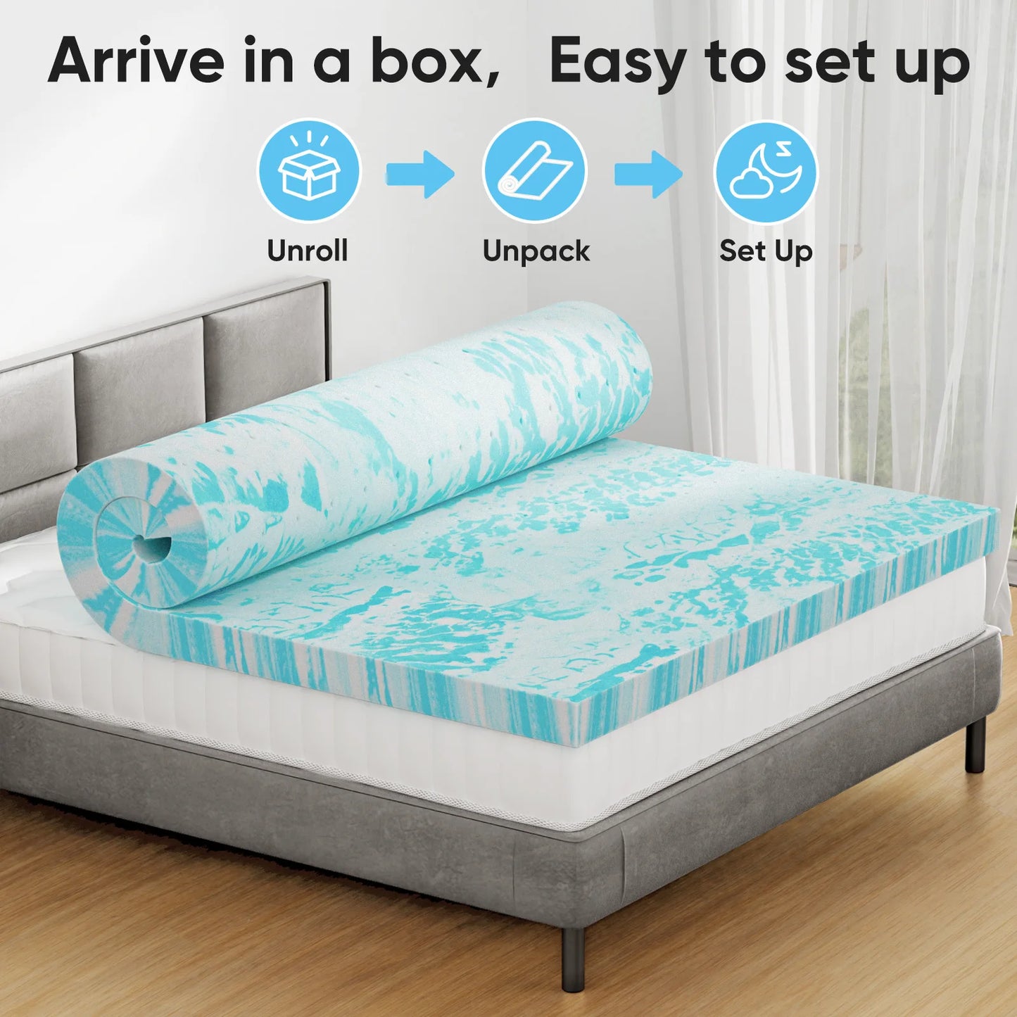 JHK Gel Memory Foam Mattress Topper