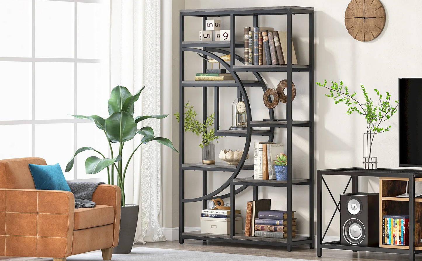 Tribesigns Industrial Etagere Bookshelf Freestanding Tall Display Shelf