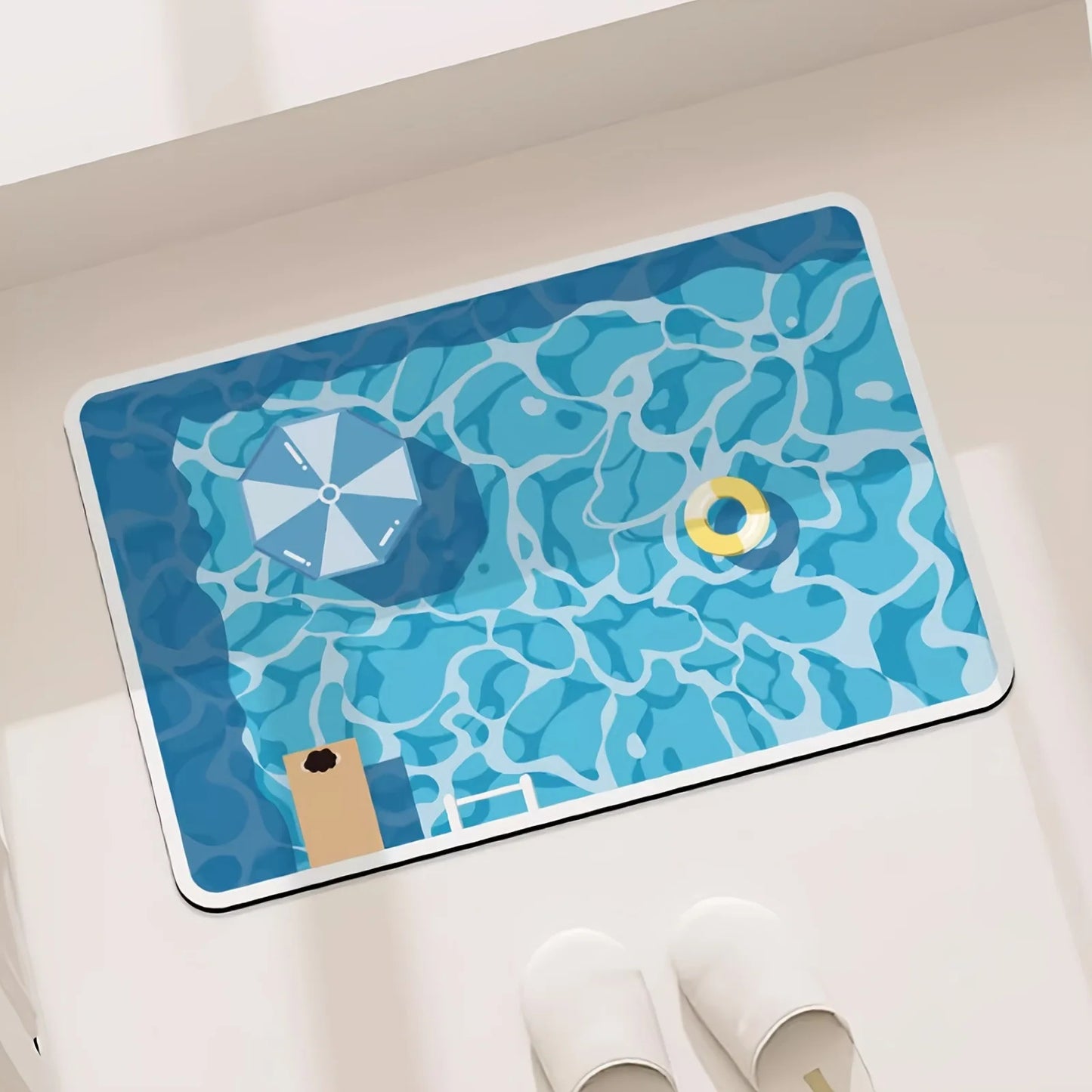 Ins Style 3D Pool Pattern Bathroom Mat Diatom Mud Absorbent Quick Drying Non-Slip Foot Mat for Bathroom Entry