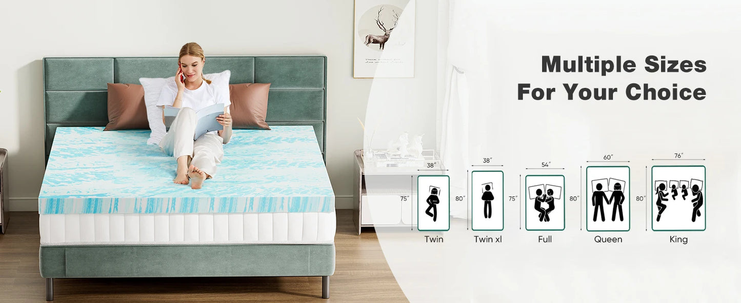 JHK Gel Memory Foam Mattress Topper