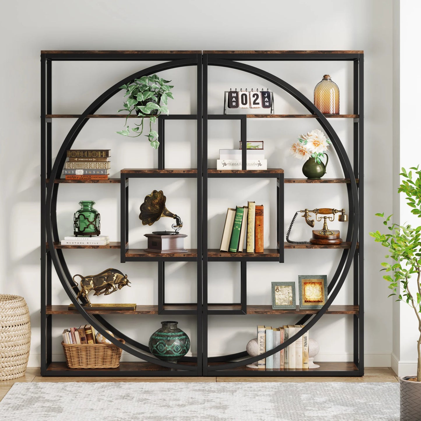 Tribesigns Industrial Etagere Bookshelf Freestanding Tall Display Shelf