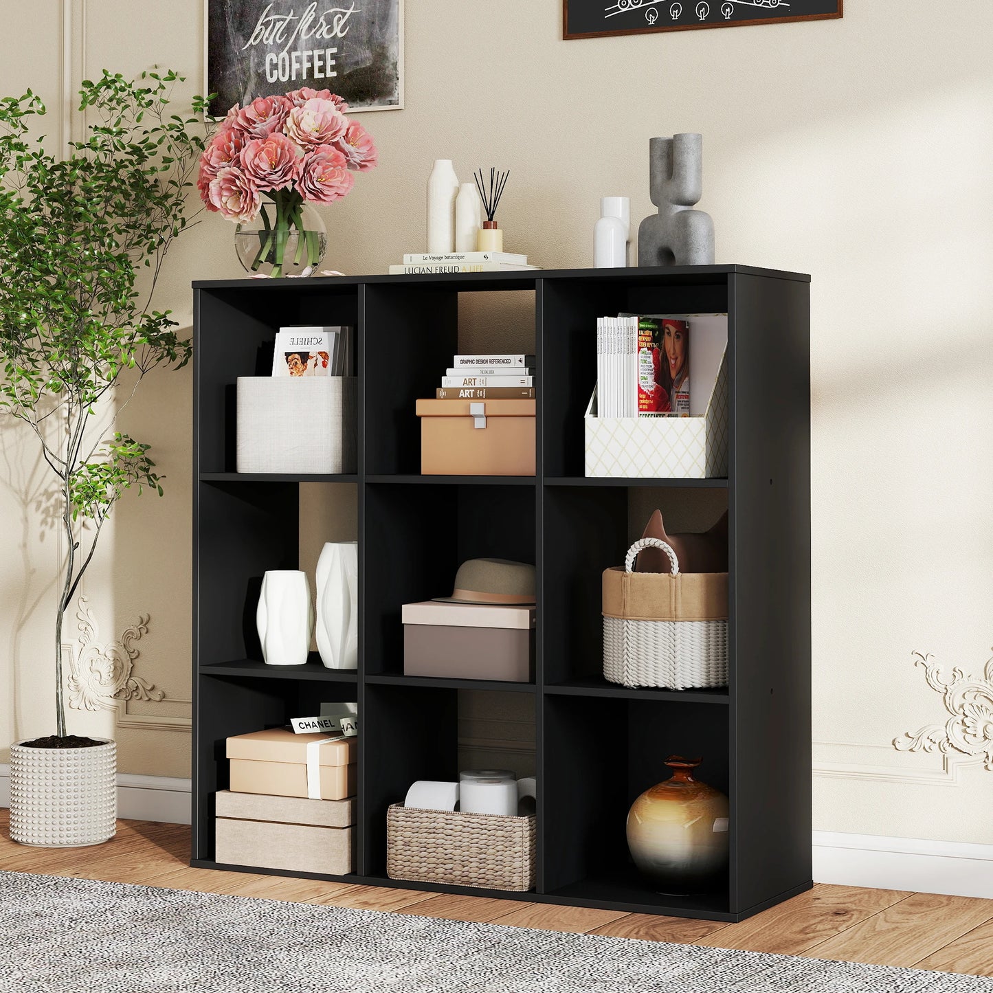 JHK 9 Cube Wooden Storage Organizer Bookshelf for Living Room