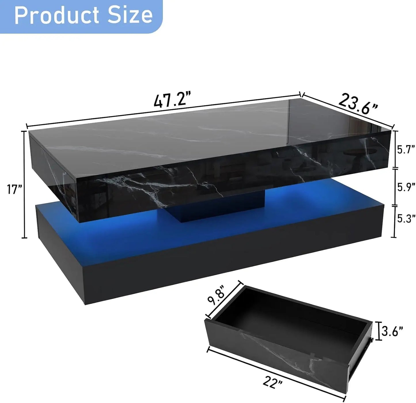 QiaoShiRen Modern LED Coffee Table With Double Layer Drawers