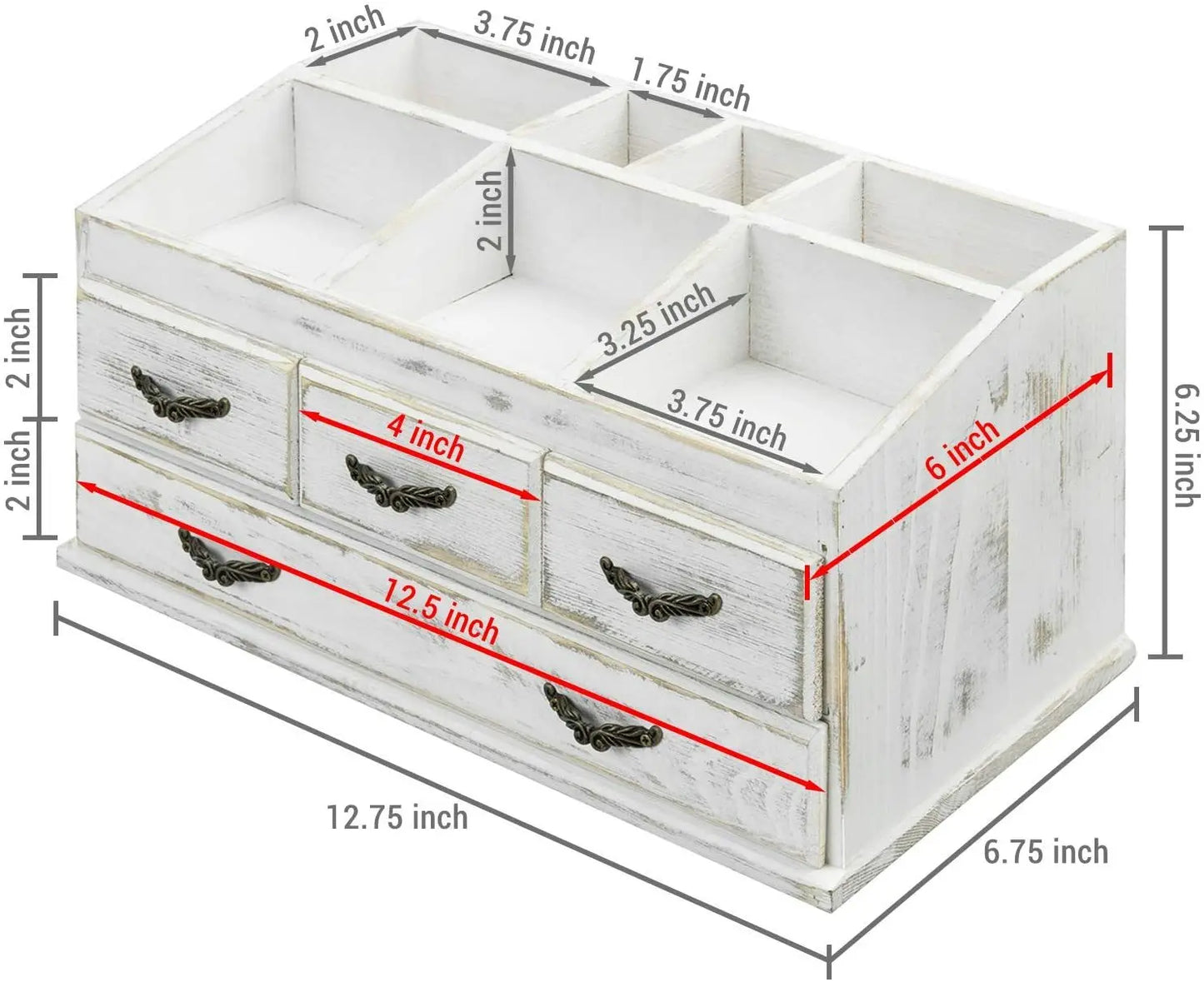 Makeup Organizer Rustic Wood With Drawers