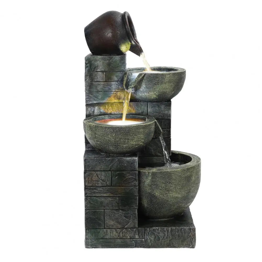 Flowing Water Rockery Fountain Ornament With Led Light For Garden