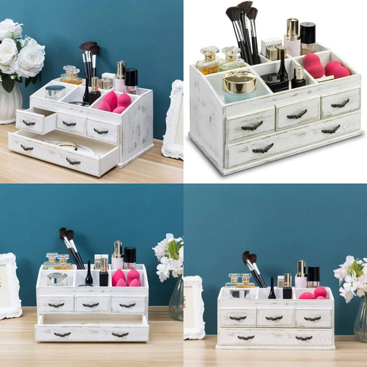 Makeup Organizer Rustic Wood With Drawers