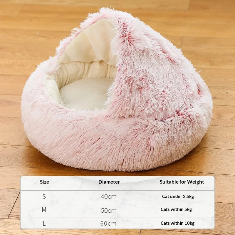 Winter Ultrasoft Plush Round Cat Bed 2 In 1 DeluxeNest