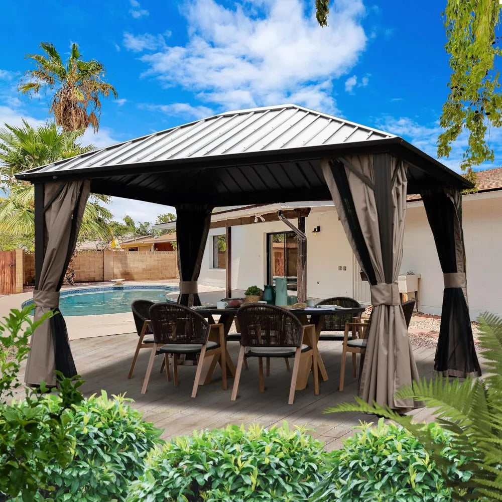 Rustproof Aluminum Hardtop Gazebo With Double Layer Sidewalls For Patio