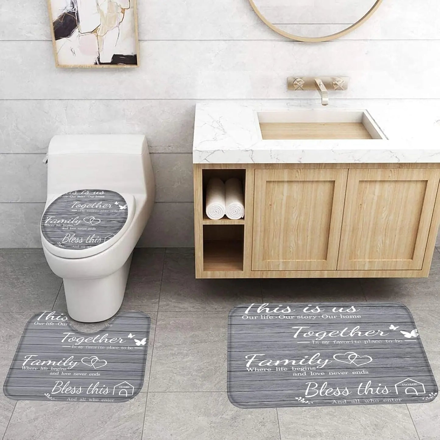 4 Piece Bathroom Set Waterproof Curtain Rugs Toilet Mat