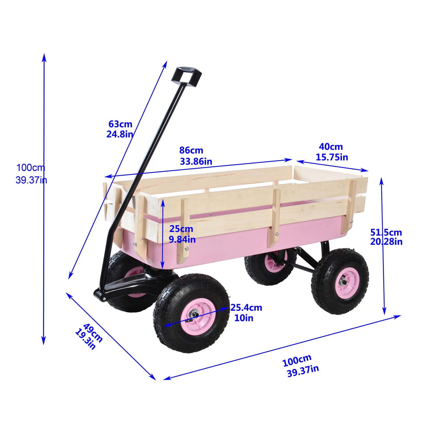 Outdoor Wagon Garden Cart With Wood Railing Air Tires