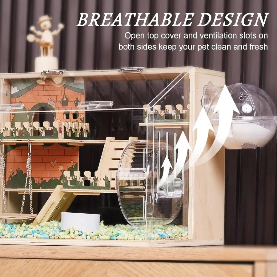 NONECN 11 In 1 Wooden Hamster Cage With Accessories