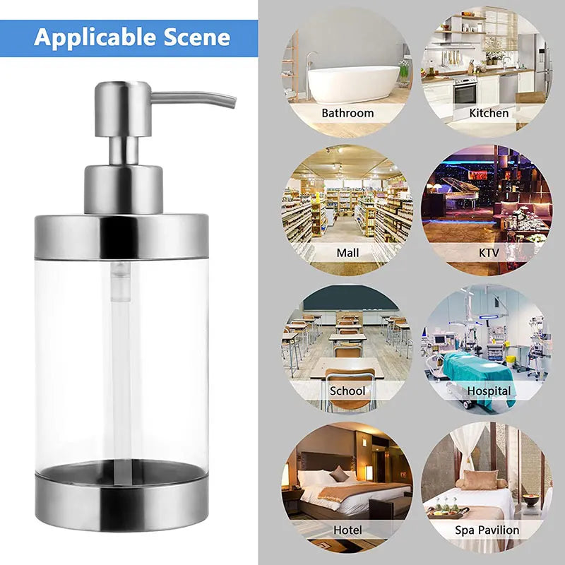 Soap Dispenser Stainless Steel and Acrylic Shampoo Bottle for Bathroom Kitchen Washing Up Hand Soap Shower Gel 350ML