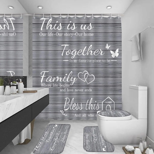 4 Piece Bathroom Set Waterproof Curtain Rugs Toilet Mat