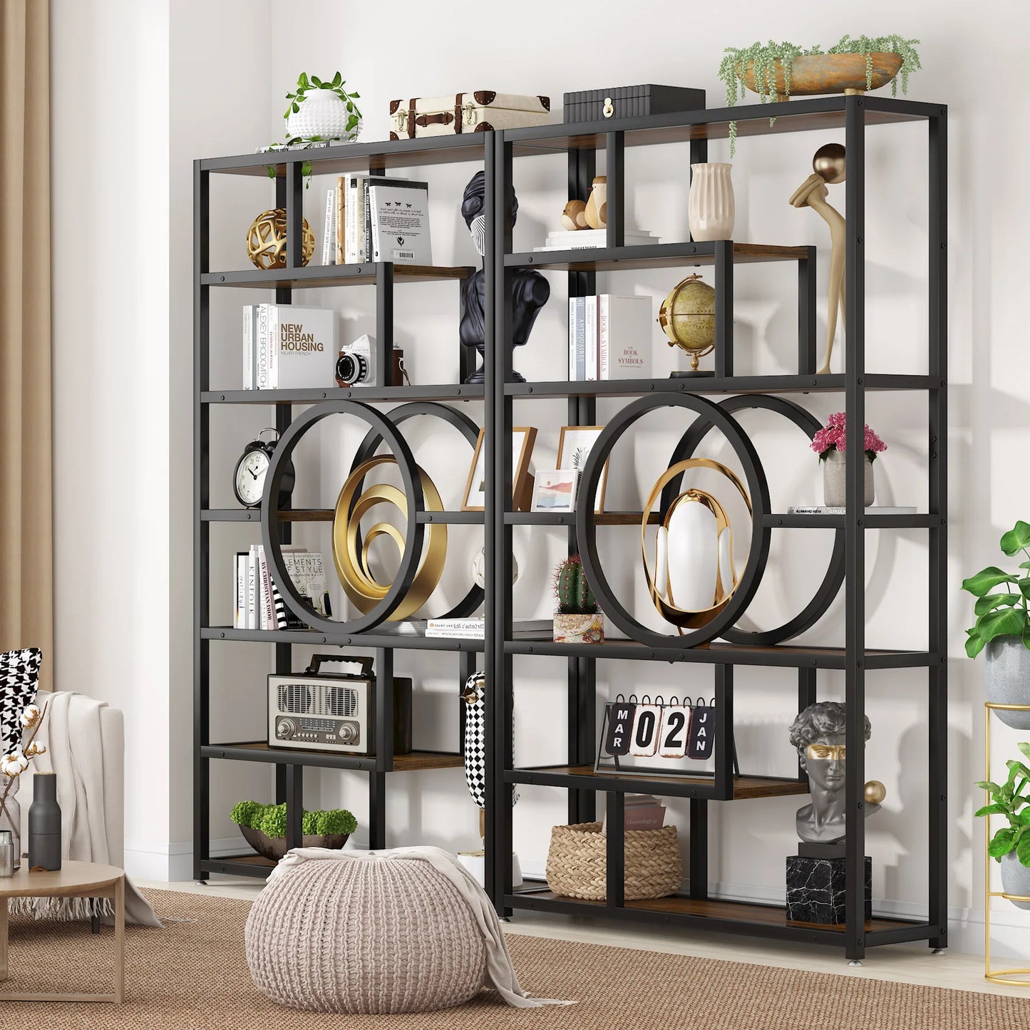 Tribesigns Industrial Etagere Bookshelf Freestanding Tall Display Shelf
